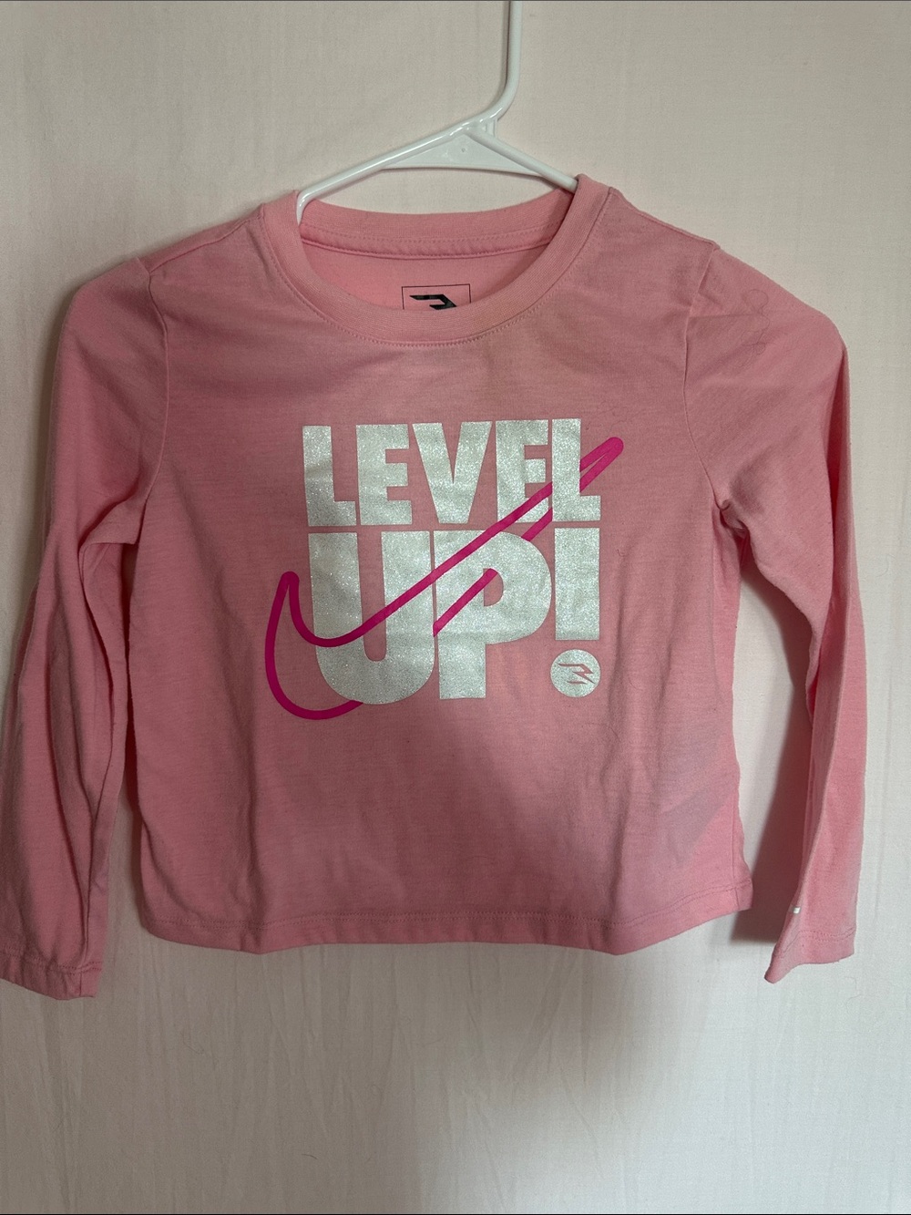 Nike Pink Long-Sleeve Graphic Tee with Silver & Fuchsia Logo
